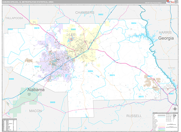 Auburn-Opelika, AL Metro Area Wall Map